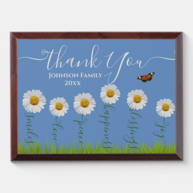 Blue Whimsical Daisy Thank You Floral Thanksgiving Award Plaque (Horizontal)