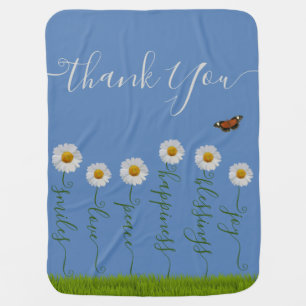 Blue Whimsical Daisy Thank You Floral Thanksgiving Baby Blanket