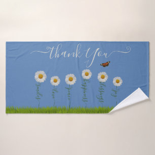 Blue Whimsical Daisy Thank You Floral Thanksgiving Bath Towel