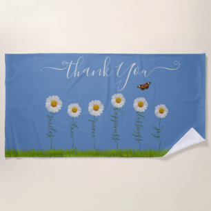 Blue Whimsical Daisy Thank You Floral Thanksgiving Beach Towel