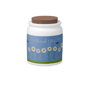 Blue Whimsical Daisy Thank You Floral Thanksgiving Candy Jar