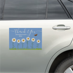 Blue Whimsical Daisy Thank You Floral Thanksgiving Car Magnet