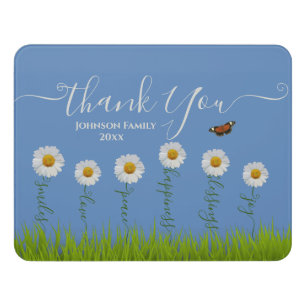 Blue Whimsical Daisy Thank You Floral Thanksgiving Door Sign