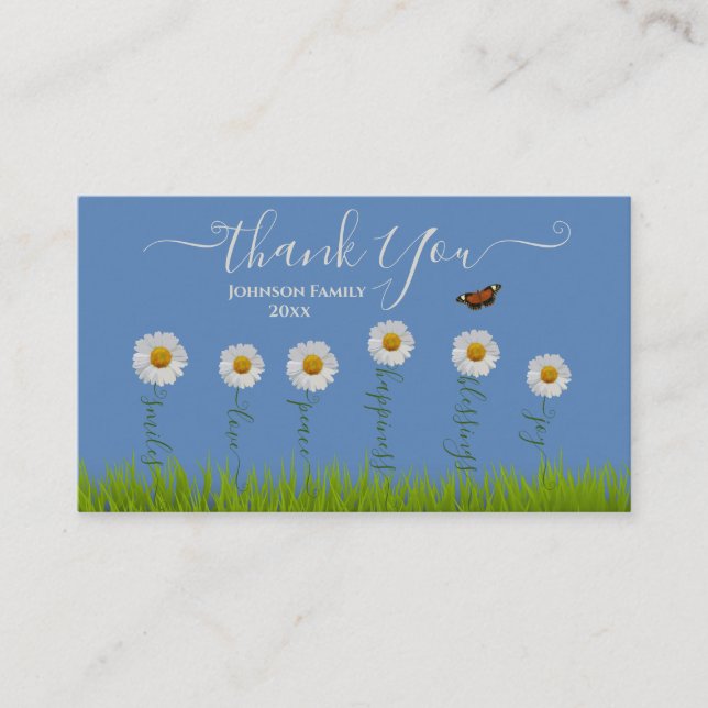 Blue Whimsical Daisy Thank You Floral Thanksgiving Enclosure Card (Front)