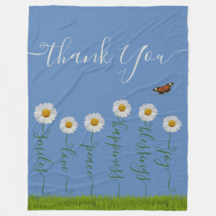 Blue Whimsical Daisy Thank You Floral Thanksgiving Fleece Blanket