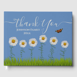 Blue Whimsical Daisy Thank You Floral Thanksgiving Guest Book