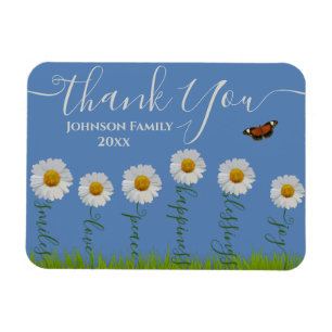 Blue Whimsical Daisy Thank You Floral Thanksgiving Magnet