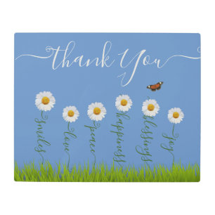 Blue Whimsical Daisy Thank You Floral Thanksgiving Metal Print