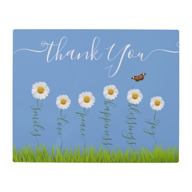 Blue Whimsical Daisy Thank You Floral Thanksgiving Metal Print (Front)