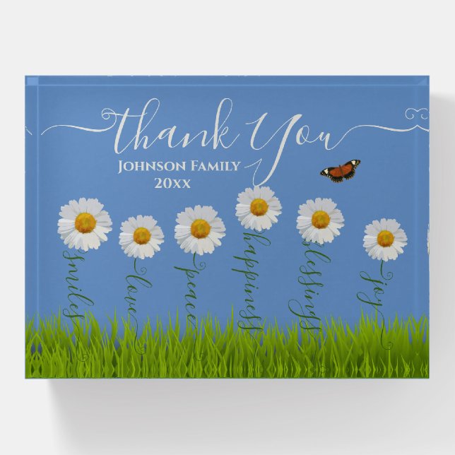 Blue Whimsical Daisy Thank You Floral Thanksgiving Paperweight (Front)