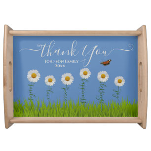 Blue Whimsical Daisy Thank You Floral Thanksgiving Serving Tray