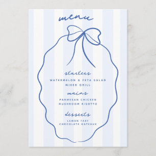 Blue Whimsical Doodle Bow Wedding Menu