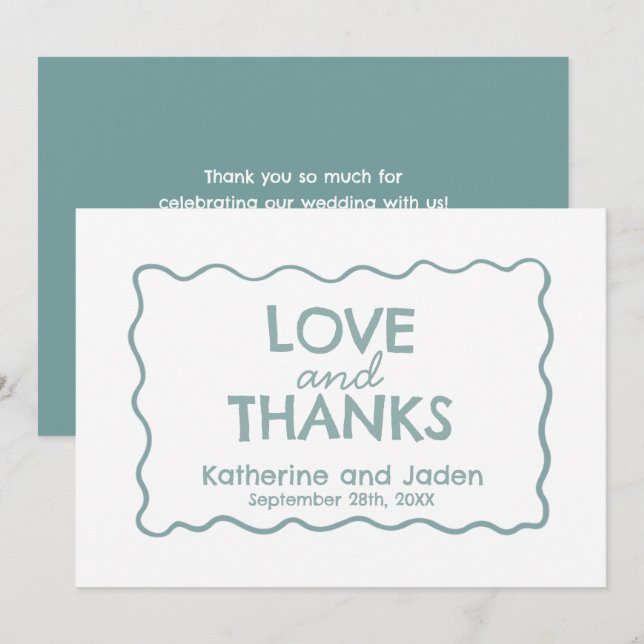 Blue Whimsical doodle wedding Flat Thank You Card (Front/Back)