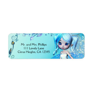 Blue Whimsical Fairy Girls Birthday Party Label
