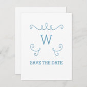Blue Whimsical Flourish Save the Date Postcard (Front/Back)