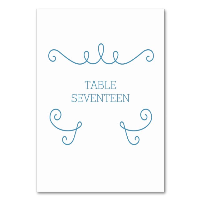 Blue Whimsical Flourish Table Card (Front)