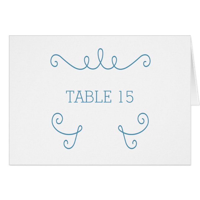 Blue Whimsical Flourish Table Number Card (Front Horizontal)