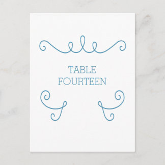 Blue Whimsical Flourish Table Number Postcard