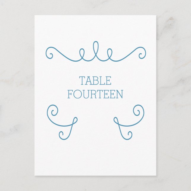 Blue Whimsical Flourish Table Number Postcard (Front)
