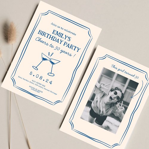 Blue Whimsical Funky Cheers Beers 30 th Birthday 