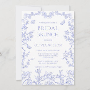 Blue whimsical Garden Chinoiserie Bridal Brunch Invitation