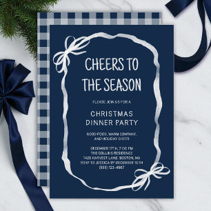 Blue Whimsical Hand Drawn Christmas Dinner Party Invitation