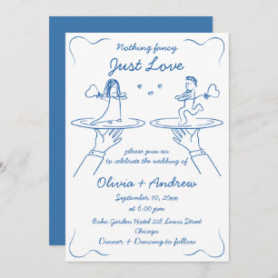 Blue Whimsical Hand Drawn Handwritten Wedding Invitation