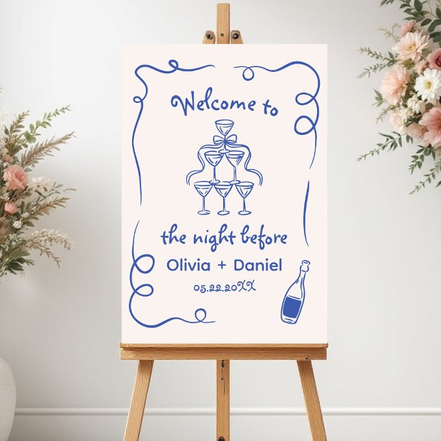 Blue Whimsical Hand Drawn Rehearsal Dinner Sign (Creator Uploaded)