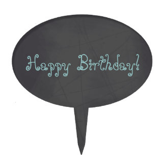 Blue Whimsical Happy Birthday Chalkboard Cake Topper
