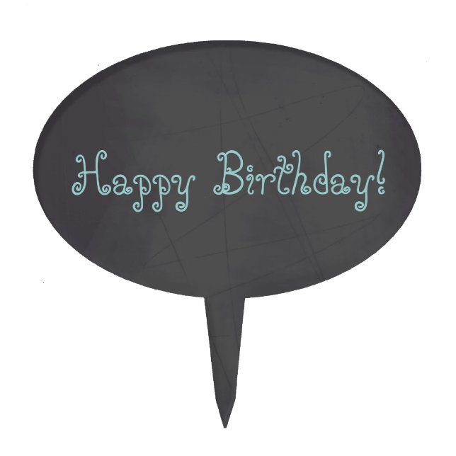 Blue Whimsical Happy Birthday Chalkboard Cake Topper (Front)
