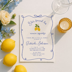 Blue Whimsical Lemons Bridal Shower Invitation