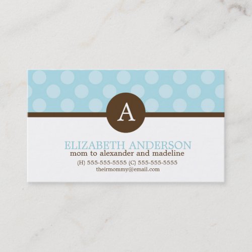 Monogram Polka Dots Mom Calling Cards Business Cards