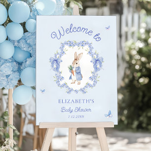 Blue Whimsical Rabbit Baby Shower Welcome Foam Board