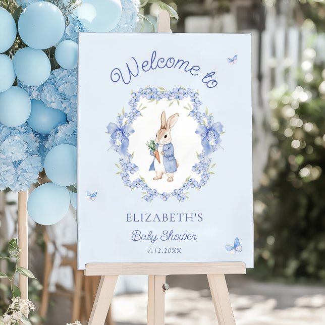 Blue Whimsical Rabbit Baby Shower Welcome Foam Board (Creator Uploaded)