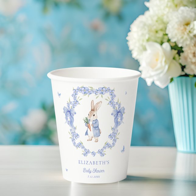 Blue Whimsical Rabbit Boy Baby Shower Paper Cups (Creator Uploaded)