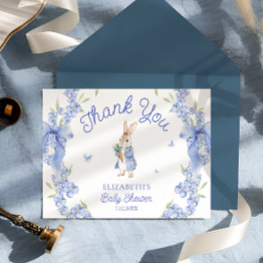Blue Whimsical Rabbit Boy Baby Shower Thank You  Card