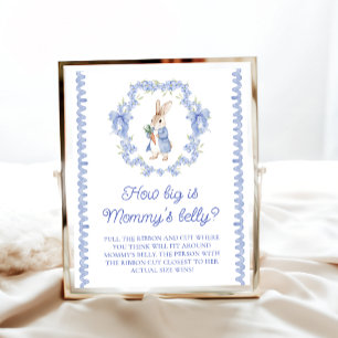 Blue Whimsical Rabbit How Big is Mommy's Belly Poster