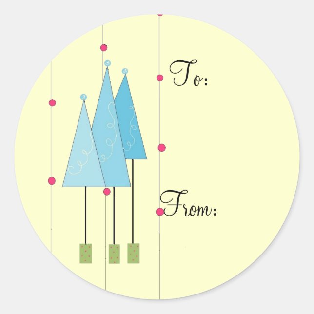 Blue Whimsical Trees Classic Round Sticker (Front)