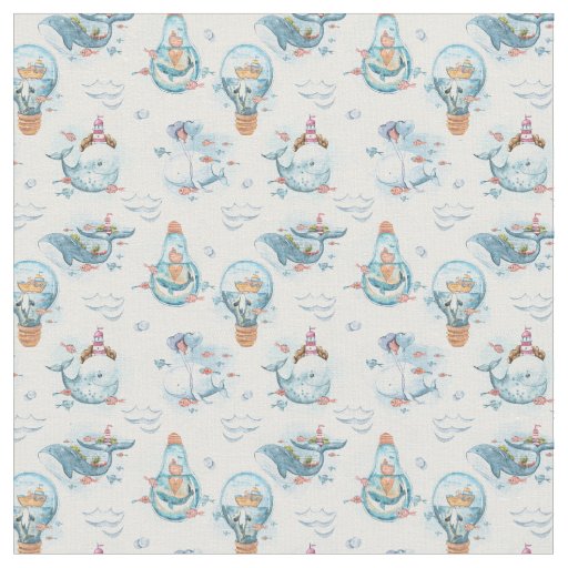 Blue Whimsical Whale Nursery Fabric