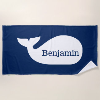 Blue Whimsical Whale Personalized Children's Beach Towel