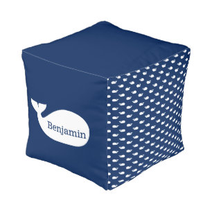 Blue Whimsical Whale Personalized Children's Pouf