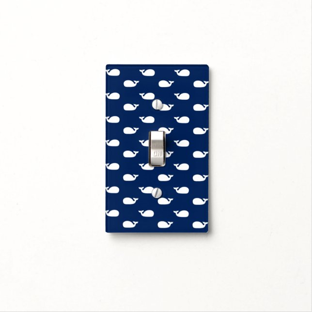 Blue Whimsical Whales Pattern Kids Light Switch Cover (In Situ)