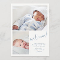 Blue Whimsy | Two Photo Baby Birth Announcement