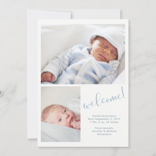 Blue Whimsy  Two Photo Baby Birth Announcement