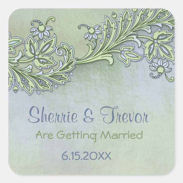 Blue Whisper Floral - Getting Married Square Sticker (Front)