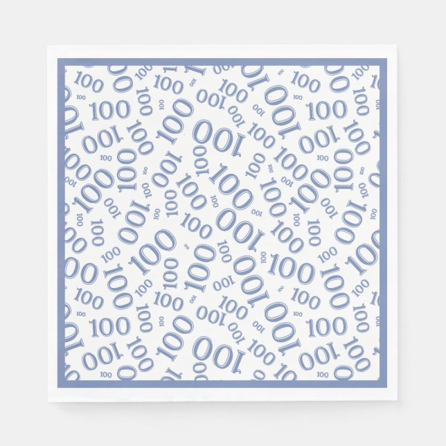 Blue/White 100 Random Number Pattern Napkins (Front)