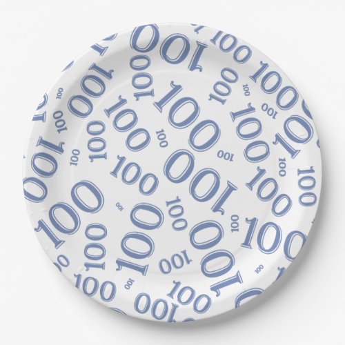 BlueWhite 100th Birthday Party Number Pattern Paper Plates