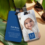 Blue White 1 Photo Collage Custom Monogram Luggage Tag<br><div class="desc">You can use Instagram photos for this design. Use three square photos to create a unique and personal gift. Or you can keep the hipster puppy and make a trendy keepsake.</div>
