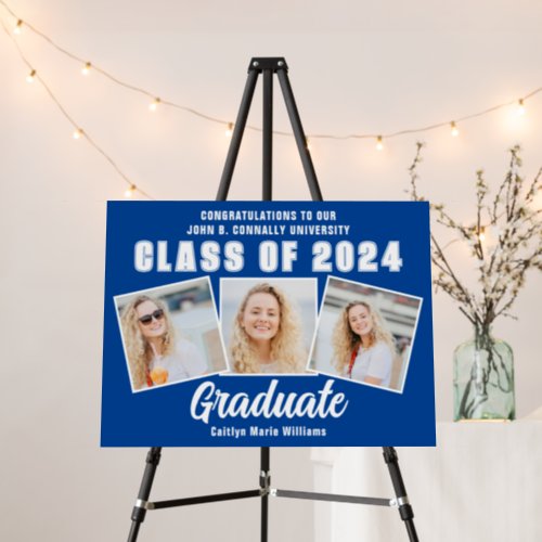 Blue White 2024 Graduation Photo Collage Party Foam Board