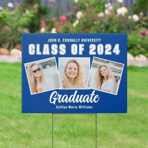 Blue White 2024 Graduation Photo Collage Yard Sign